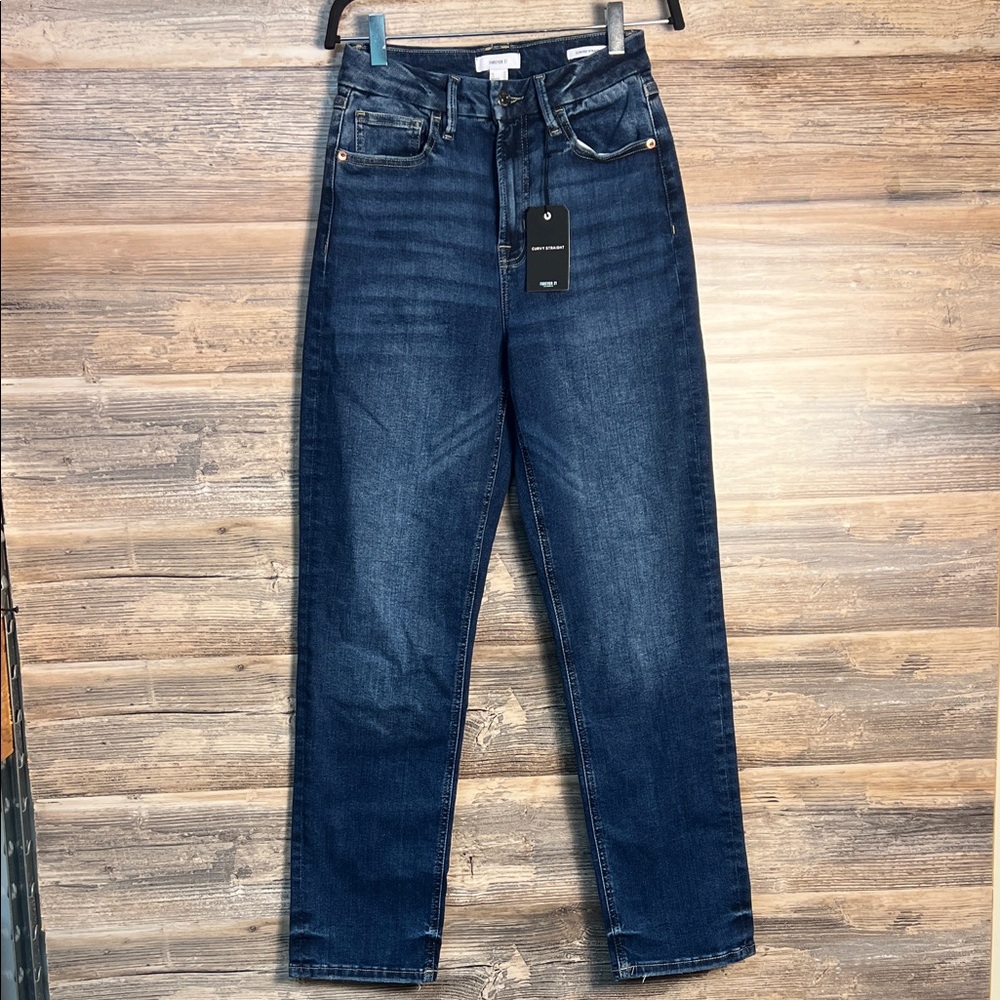 Forever 21 Curvy Straight High Rise Dark Denim Jeans NWT